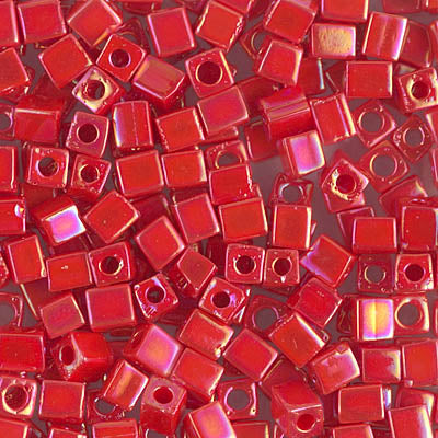 4mm Opaque Vermillion Red AB Miyuki Cube Bead (125 Gm) #475