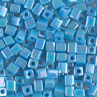 4mm Opaque Turquoise Blue AB Miyuki Cube Bead (125 Gm) #482