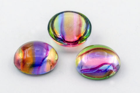 Vintage 9mm Transparent Rainbow Stripe Round Cabochon #XS101-C