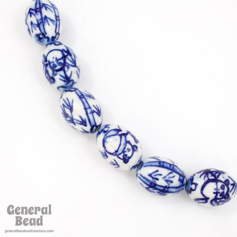 13mm x 18mm Blue and White Porcelain Panda Oval Bead-General Bead