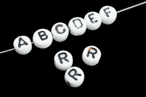 Hashtag Beads, Alphabet Beads, Black and White Letter Beads, 7mm Beads