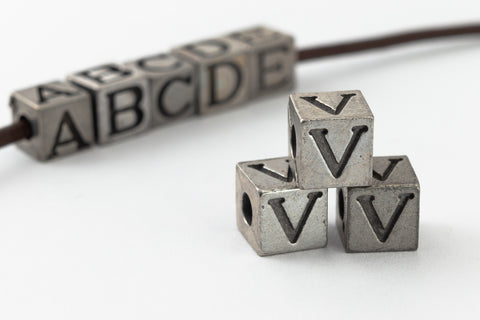 6.55mm Pewter "V" Alphabet Bead #ABD422