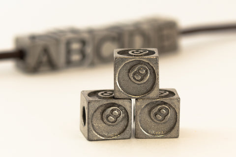 6.55mm Pewter "8 Ball" Cube Bead #ABD433