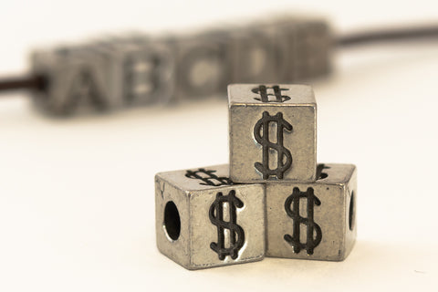 6.55mm Pewter "Dollar Sign" Cube Bead #ABD435
