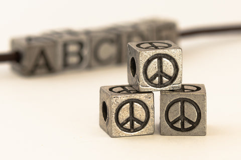 6.55mm Pewter "Peace Sign" Cube Bead #ABD436