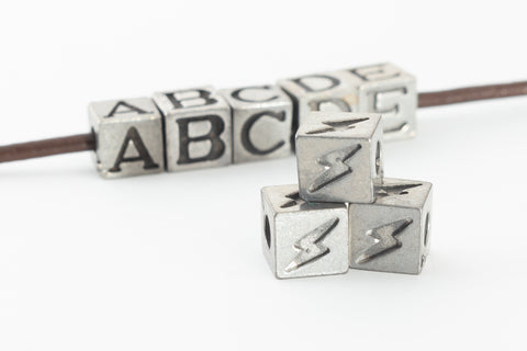6.55mm Pewter "Lightning Bolt" Cube Bead #ABD437