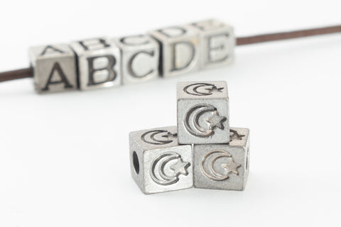 6.55mm Pewter "Moon and Star" Cube Bead #ABD440