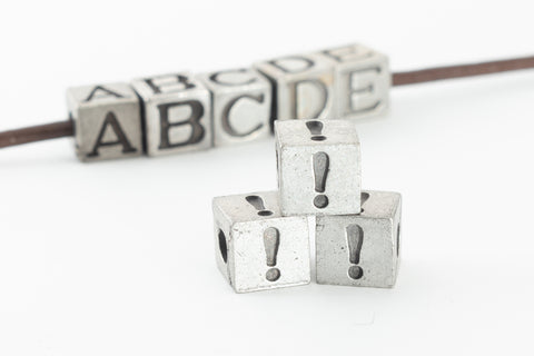 6.55mm Pewter "Exclamation Point" Cube Bead #ABD441