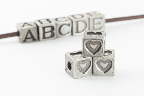6.55mm Pewter "Heart" Cube Bead #ABD442