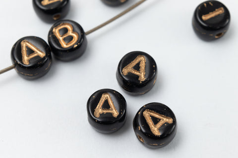 6mm Black Glass "A" Alphabet Bead #ADB701