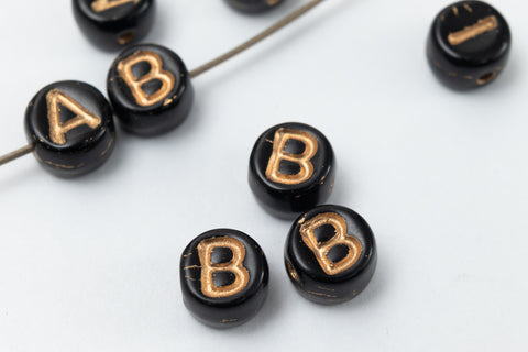 6mm Black Glass "B" Alphabet Bead #ADB702