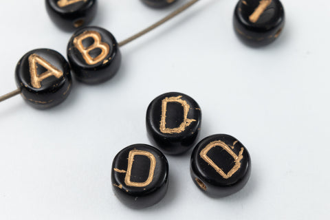 6mm Black Glass "D" Alphabet Bead #ADB704