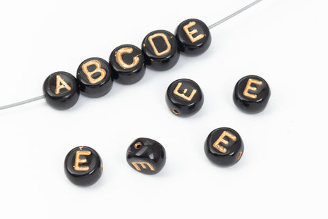 6mm Black Glass "E" Alphabet Bead #ADB705