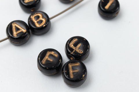 6mm Black Glass "F" Alphabet Bead #ADB706
