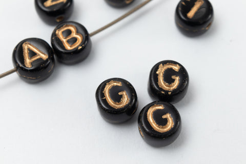 6mm Black Glass "G" Alphabet Bead #ADB707