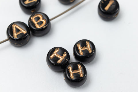 6mm Black Glass ""H Alphabet Bead #ADB708
