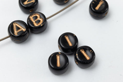 6mm Black Glass "I" Alphabet Bead #ADB709