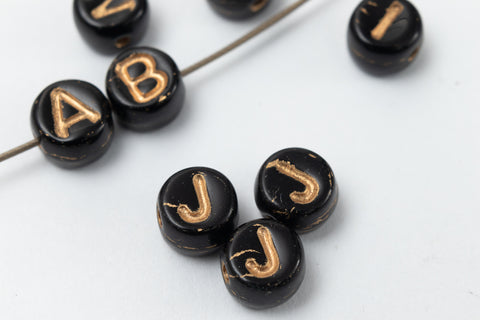 6mm Black Glass "J" Alphabet Bead #ADB710