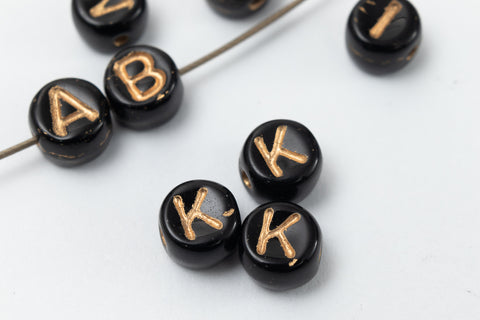 6mm Black Glass "K" Alphabet Bead #ADB711