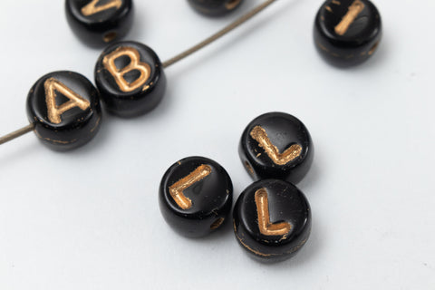 6mm Black Glass "L" Alphabet Bead #ADB712