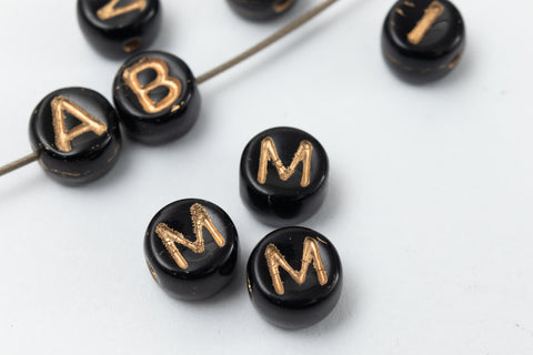 6mm Black Glass "M" Alphabet Bead #ADB713