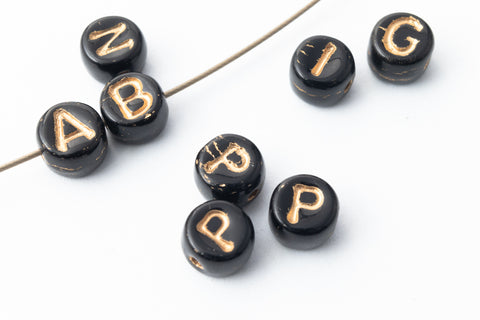6mm Black Glass "P" Alphabet Bead #ADB716