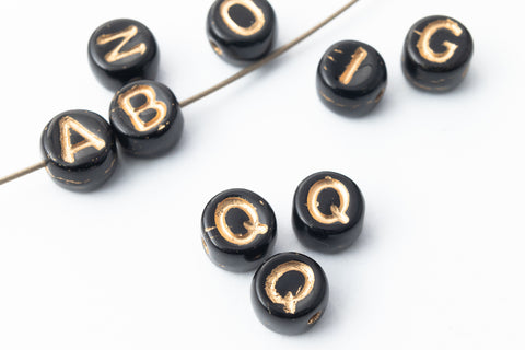 6mm Black Glass "Q" Alphabet Bead #ADB717