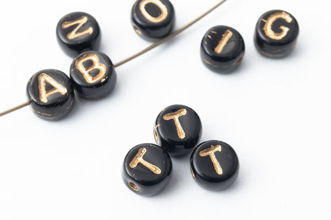 6mm Black Glass "T" Alphabet Bead #ADB720