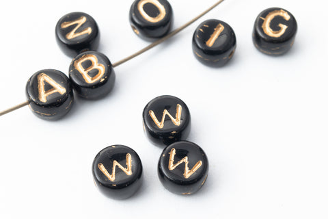 6mm Black Glass "W" Alphabet Bead #ADB723