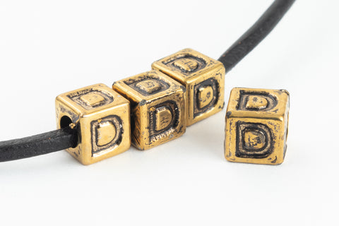 6mm Gold Plastic "D" Letter Cube #ADB804