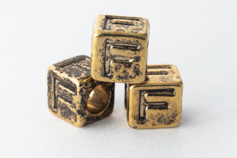 6mm Gold Plastic "F" Letter Cube #ADB806