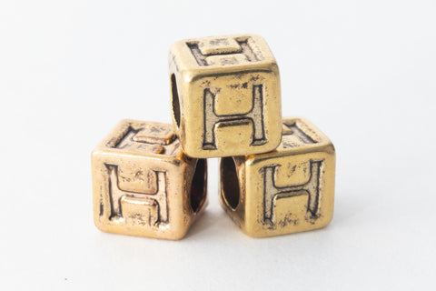 6mm Gold Plastic "H" Letter Cube #ADB808
