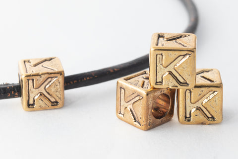 6mm Gold Plastic "K" Letter Cube #ADB811