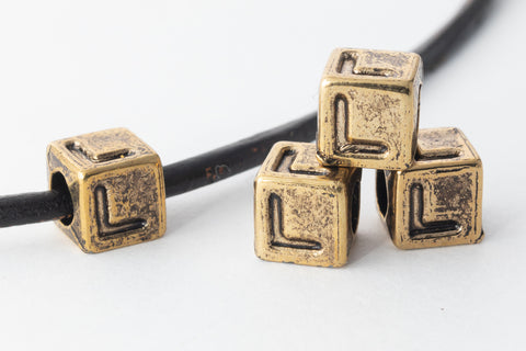 6mm Gold Plastic "L" Letter Cube #ADB812
