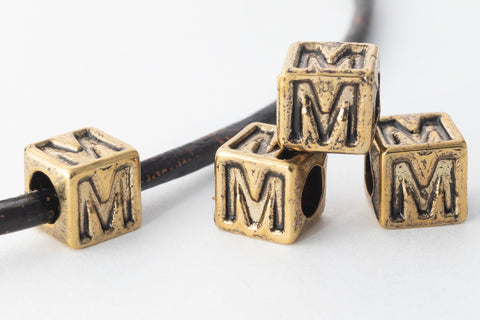 6mm Gold Plastic "M" Letter Cube #ADB813