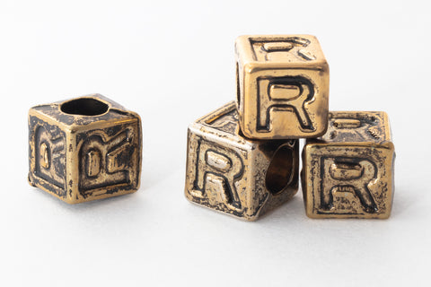 6mm Gold Plastic "R" Letter Cube #ADB818