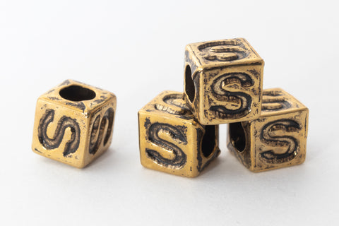 6mm Gold Plastic "S" Letter Cube #ADB819