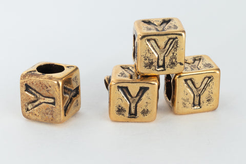 6mm Gold Plastic "Y" Letter Cube #ADB825