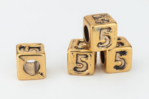 6mm Gold Plastic "5" Number Cube #ADB831