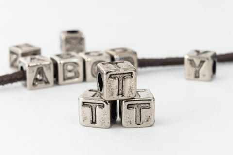 6mm Silver Plastic "T" Letter Cube #ADB920