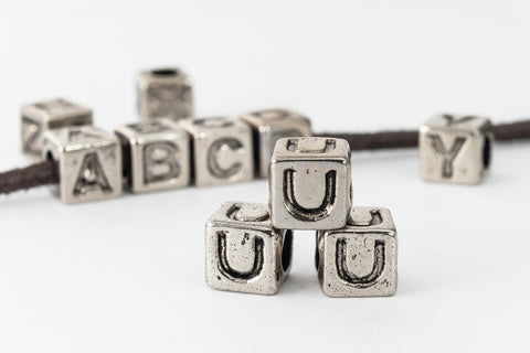 6mm Silver Plastic "U" Letter Cube #ADB921