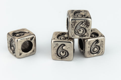 6mm Silver Plastic "6" Number Cube #ADB932