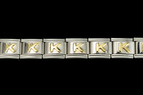 10mm Silver and Gold "K" Expandable Letter Beads (18 Pcs) #ADD611