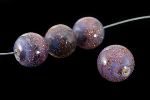 Vintage 12mm Blue/Lilac/Gold Handmade Foil Bead #AHM006