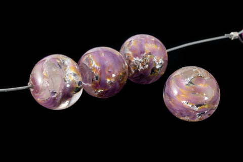 Vintage 12mm Lilac/Peach/Silver Handmade Foil Bead #AHU006