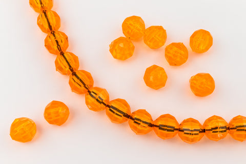 Beadery Transparent Orange Faceted Round Beads (6mm, 8mm)-General Bead