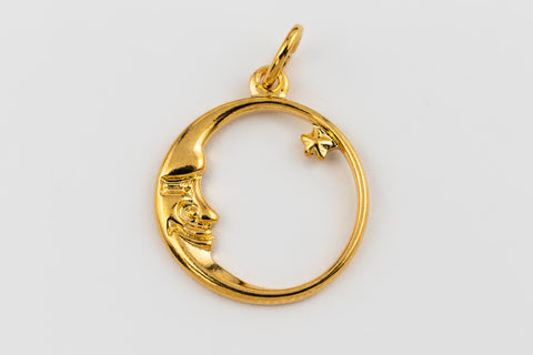 17mm Gold Plated Moon and Star Charm #BGP045-General Bead