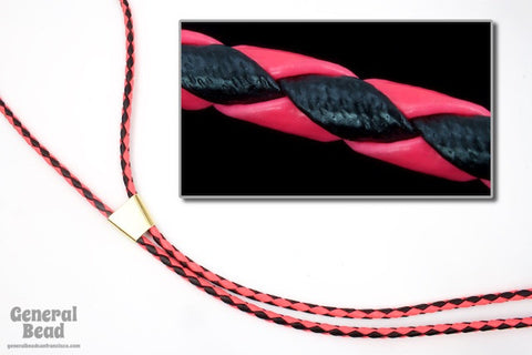 36" Black/Neon Pink Bolo Cord-General Bead