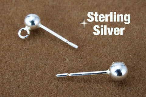 3mm Sterling Silver Ball Post with 3mm Loop #BSD018-General Bead