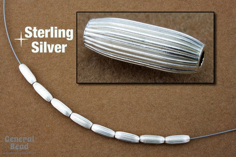 Sterling Silver 3mm x 10mm Corrugated Oval Bead-General Bead